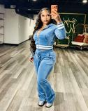 Fall Winter Women's Color Block Velvet Tracksuit Two Piece Set