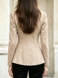 Fall Winter Women's Chic Suede Turn Down Collar Long Sleeve Jacket