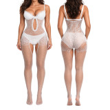 Sexy Floral See Through Fishnet Hollow Out Strappy Jumpsuit Lingerie