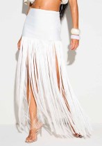 Women's White High Waist Fringe Bandage Bodycon Mini Skirt for Holiday Parties Women's White High Waist Fringe Bandage Bodycon Mini Skirt for Holiday Parties