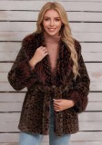 Women's Leopard Print Faux Fur Coat with Belt(Processing Time 5-7 days）