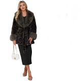 Women's Leopard Print Faux Fur Coat with Belt(Processing Time 5-7 days）