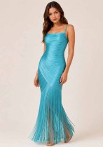 Women's Elegant Fringe Slim Fit Bandage Bodycon Dress for Holidays and Formal Parties