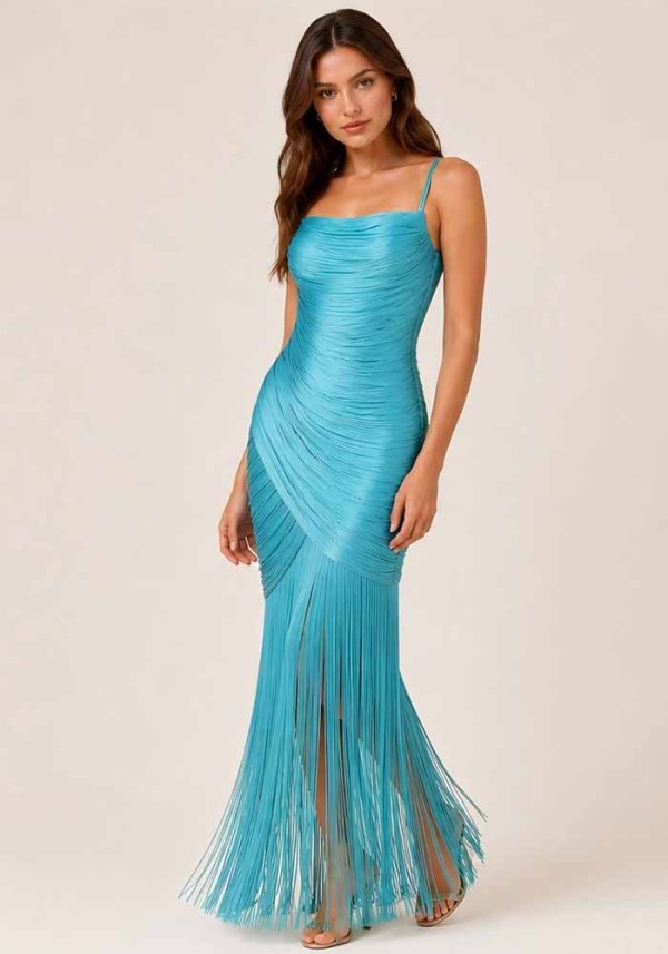 Women's Elegant Fringe Slim Fit Bandage Bodycon Dress for Holidays and Formal Parties