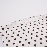 Women's Contrast Polka Dot Three Piece Tracksuit with Strapless Top Long Sleeve Top and Flared Pants