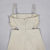 Summer Women's Beige Strap Hollow Out Slim Fit Dress