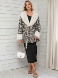 Women's Leopard Print Faux Fur Coat with Belt(Processing Time 5-7 days）