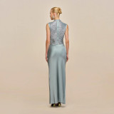 Summer Women's Elegant Two Piece Set with Sleeveless High Neck Fringe Patchwork Top and Skirt