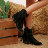 Plus Size Women's Autumn Winter Tassel Fashion Western Mid Calf Boots