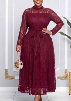 Plus Size African Women's Stand Collar Long Sleeve Lace-Up Maxi Dress Plus Size African Women's Stand Collar Long Sleeve Lace-Up Maxi Dress