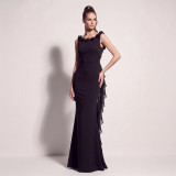 Women's Chiffon Floral Backless Mermaid Formal Party Maxi Evening Dress