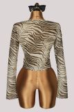 Women's Zebra Print U Neck Bell Bottom Long Sleeve T Shirt