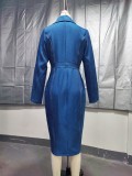 Women's Autumn Winter Slit Turndown Collar Denim Dress