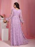 Women's Formal Party V Neck Lantern Long Sleeve Lace Embroidery Rhinestone Maxi Evening Dress