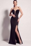 Women's Satin Floral Appliqué Boned Formal Party Evening Dress