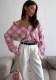 Women's Pink Plaid Removable Long Sleeve Turndown Collar Top