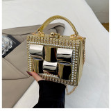 Women's Rhinestone Evening Bag Metal Frame Clutch Chain Crossbody Box Bag