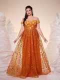 Women's Off Shoulder Appliqué Mesh Embroidery Maxi Formal Party Evening Dress