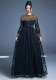 Women's Embroidery Round Neck Beaded See-Through Long Sleeve Evening Dress
