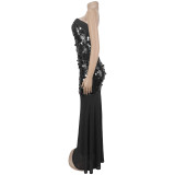 Women's Sexy Sequin Strapless Maxi Dress