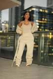 Women's Casual Autumn Winter Irregular Lace-Up Fleece Lined Top and Pant Two Piece Set