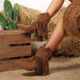 Plus Size Women's Autumn Winter Tassel Fashion Western Mid Calf Boots