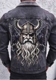 Plus Size Women's Fleece Lined Printed Washed Sherpa Turndown Collar Denim Jacket