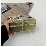 Women's Rhinestone Evening Bag Metal Frame Clutch Chain Crossbody Box Bag