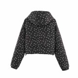 Women's Autumn Winter Mini Polka Dot Hooded Jacket
