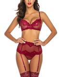 Women's Sexy Mesh See-Through Lace Lingerie Three-Piece Set