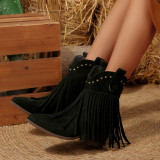 Plus Size Women's Autumn Winter Tassel Fashion Western Mid Calf Boots