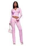 Women's Casual Striped Print Zipper Hooded Top and Pant Two Piece Set