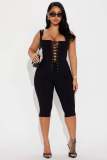 Women's Sexy Cami Solid Tie Strap Top and Capri Pant Two Piece Set