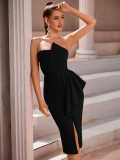 Women's Strapless Summer Ruffle Slit Bodycon Dress