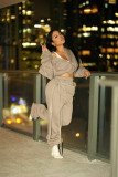 Women's Casual Autumn Winter Irregular Lace-Up Fleece Lined Top and Pant Two Piece Set
