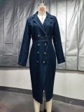 Women's Autumn Winter Slit Turndown Collar Denim Dress