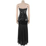 Women's Sexy Sequin Strapless Maxi Dress