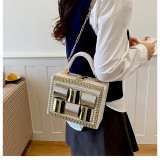 Women's Rhinestone Evening Bag Metal Frame Clutch Chain Crossbody Box Bag