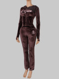 Women's Autumn Hooded Letter Print Top and Long Pant Two Piece Set