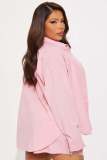 Women's Casual Front Button Turndown Collar Striped Long Sleeve Top and Drawstring Short Two Piece Set