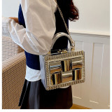 Women's Rhinestone Evening Bag Metal Frame Clutch Chain Crossbody Box Bag