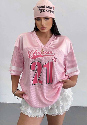 Women's Printed Casual V Neck Short Sleeve Top T Shirt