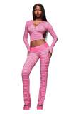 Women's Casual Striped Print Zipper Hooded Top and Pant Two Piece Set