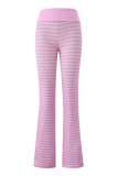 Women's Casual Striped Print Zipper Hooded Top and Pant Two Piece Set
