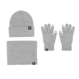 Winter Fleece Lined Solid Rib Warm Knit Hat Scarf Glove Three-Piece Set