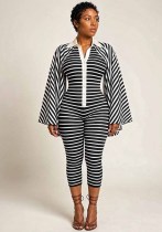 Women's Autumn Striped Button Turndown Collar Bell Bottom Long Sleeve Jumpsuit Women's Autumn Striped Button Turndown Collar Bell Bottom Long Sleeve Jumpsuit