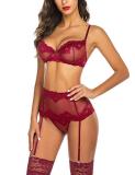 Women's Sexy Mesh See-Through Lace Lingerie Three-Piece Set