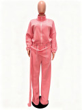 Women's Casual Autumn Winter Irregular Lace-Up Fleece Lined Top and Pant Two Piece Set