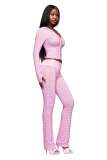 Women's Casual Striped Print Zipper Hooded Top and Pant Two Piece Set