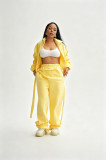 Women's Casual Autumn Winter Irregular Lace-Up Fleece Lined Top and Pant Two Piece Set